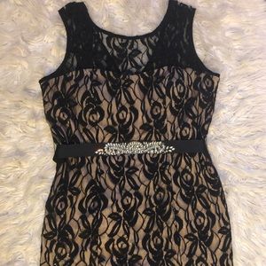Black Lace And Beige Graduation Dress